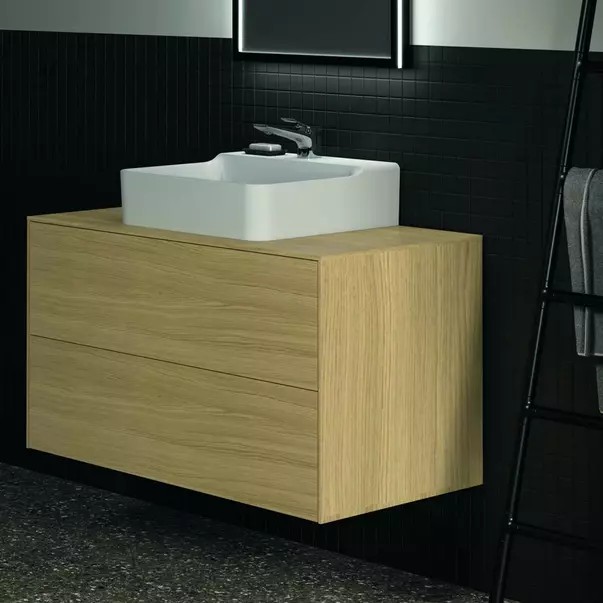 Dulap baza suspendat Ideal Standard Atelier Conca finisaj stejar deschis 2 sertare si blat cu decupaj central 100 cm [4]