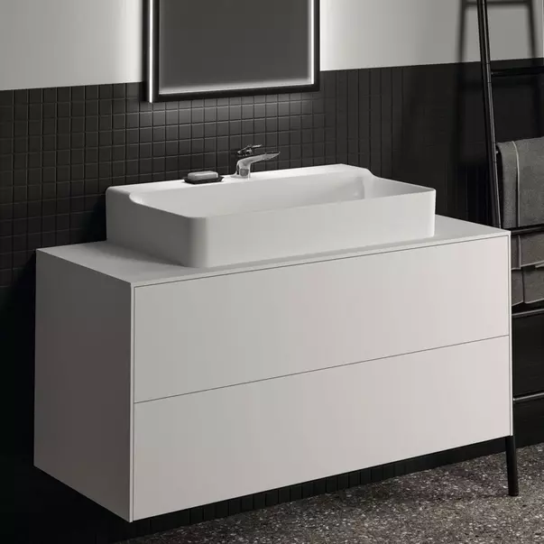 Dulap baza suspendat Ideal Standard Atelier Conca alb mat 2 sertare si blat cu decupaj central 120 cm [2]