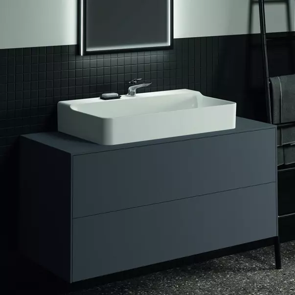 Dulap baza suspendat Ideal Standard Atelier Conca antracit mat 2 sertare si blat cu decupaj central 120 cm [2]