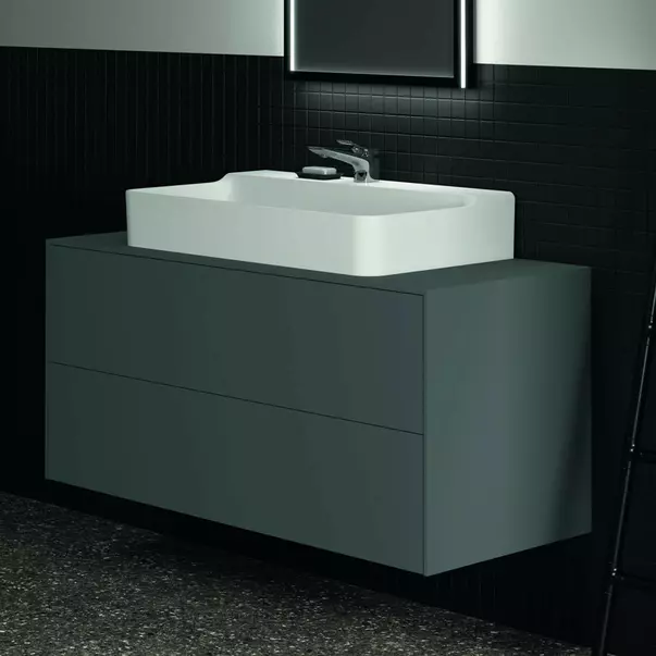 Dulap baza suspendat Ideal Standard Atelier Conca antracit mat 2 sertare si blat cu decupaj central 120 cm [4]