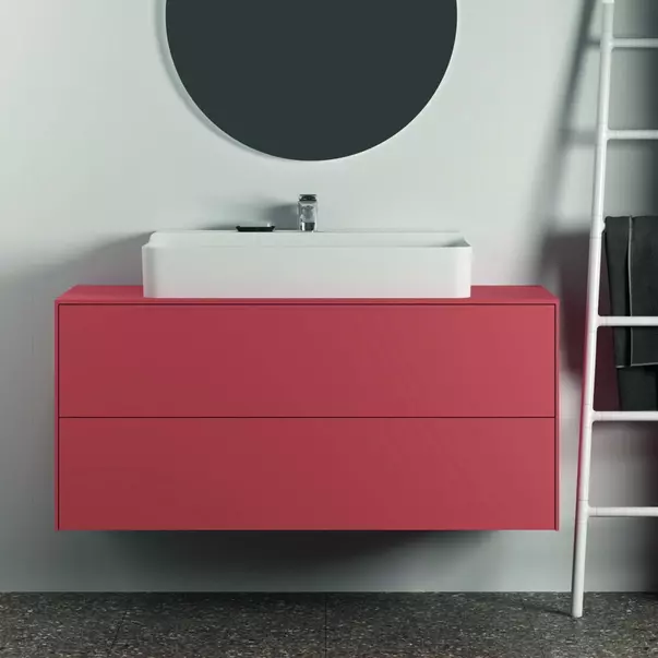  Dulapuri baie - Dulap baza suspendat Ideal Standard Atelier Conca rosu - oranj mat 2 sertare si blat cu decupaj central 120 cm