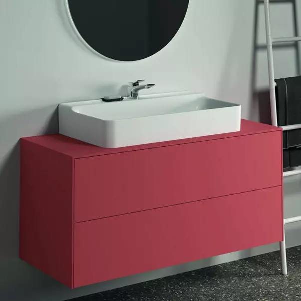 Dulap baza suspendat Ideal Standard Atelier Conca rosu - oranj mat 2 sertare si blat cu decupaj central 120 cm [3]