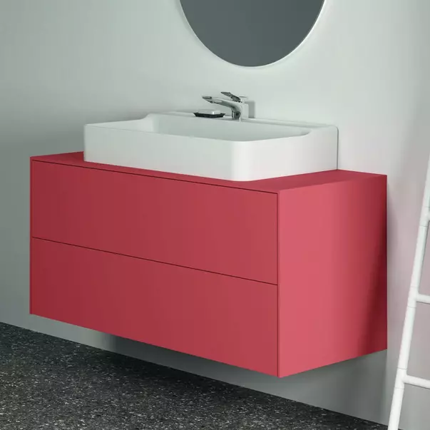 Dulap baza suspendat Ideal Standard Atelier Conca rosu - oranj mat 2 sertare si blat cu decupaj central 120 cm [5]