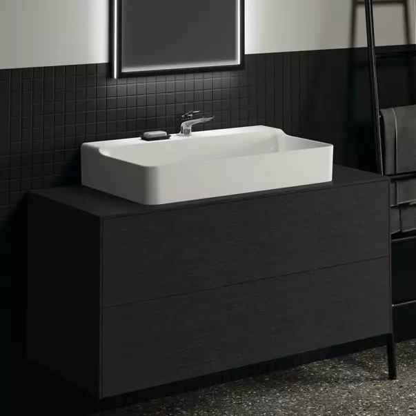 Dulap baza suspendat Ideal Standard Atelier Conca finisaj stejar inchis 2 sertare si blat cu decupaj central 120 cm [2]