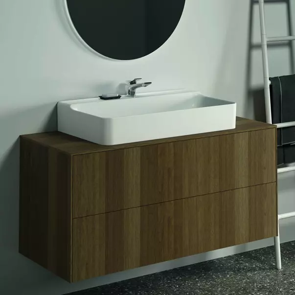 Dulap baza suspendat Ideal Standard Atelier Conca finisaj nuc inchis 2 sertare si blat cu decupaj central 120 cm [2]