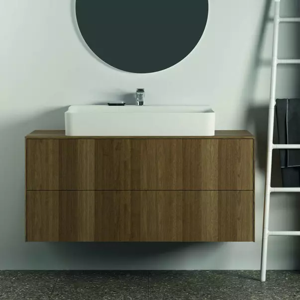 Dulap baza suspendat Ideal Standard Atelier Conca finisaj nuc inchis 2 sertare si blat cu decupaj central 120 cm [3]