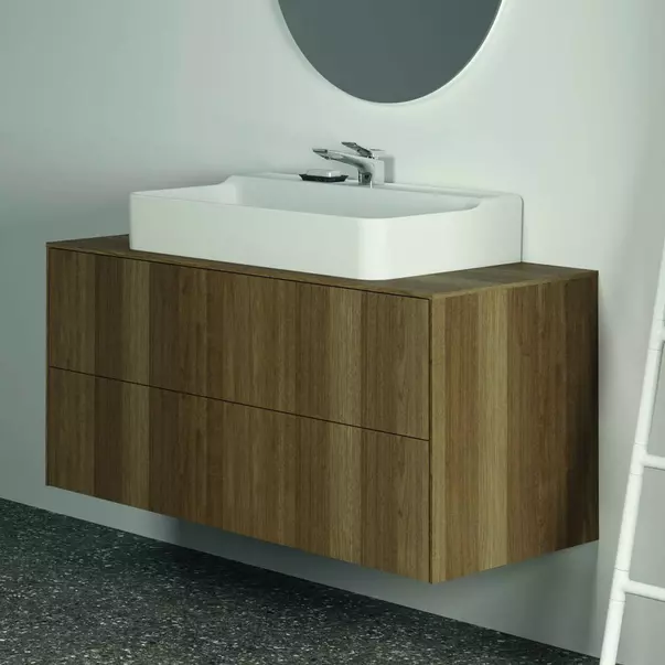Dulap baza suspendat Ideal Standard Atelier Conca finisaj nuc inchis 2 sertare si blat cu decupaj central 120 cm [4]