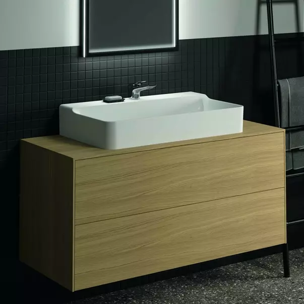 Dulapuri baie - Dulap baza suspendat Ideal Standard Atelier Conca finisaj stejar deschis 2 sertare si blat cu decupaj central 120 cm