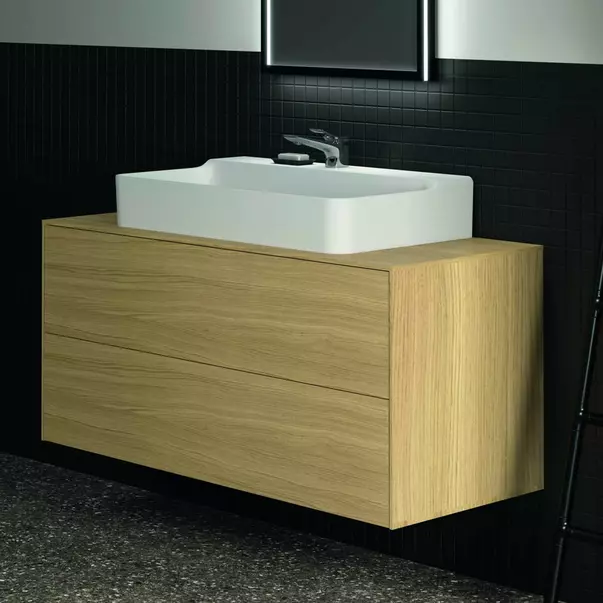 Dulap baza suspendat Ideal Standard Atelier Conca finisaj stejar deschis 2 sertare si blat cu decupaj central 120 cm [4]