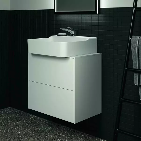 Dulap baza suspendat Ideal Standard Atelier Conca 2 sertare si blat cu decupaj central 60 cm alb mat [5]