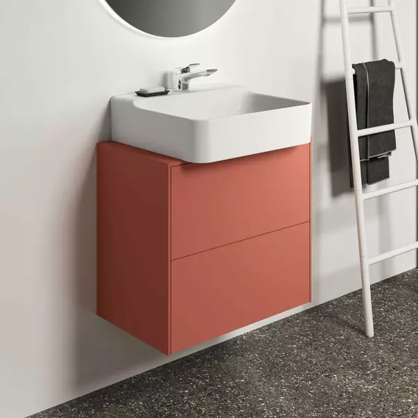 Dulap baza suspendat Ideal Standard Atelier Conca 2 sertare si blat cu decupaj central 60 cm rosu - oranj mat [2]