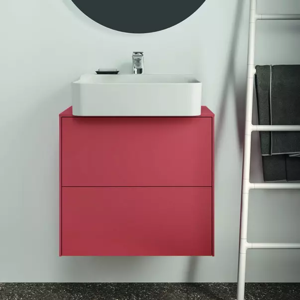 Dulap baza suspendat Ideal Standard Atelier Conca 2 sertare si blat cu decupaj central 60 cm rosu - oranj mat [3]
