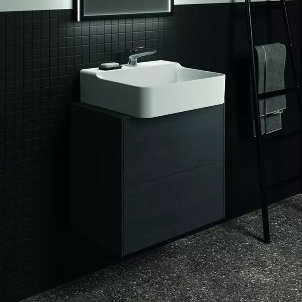 Mobilier Baie - Dulap baza suspendat Ideal Standard Atelier Conca 2 sertare si blat cu decupaj central 60 cm finisaj stejar inchis