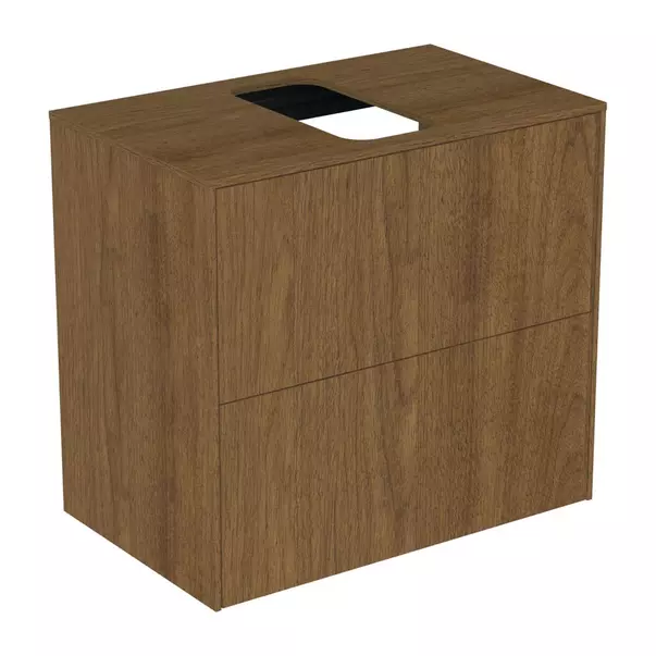 Mobilier Baie - Dulap baza suspendat Ideal Standard Atelier Conca 2 sertare si blat cu decupaj central 60 cm finisaj nuc inchis