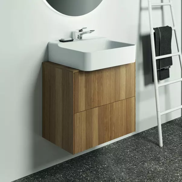 Dulap baza suspendat Ideal Standard Atelier Conca 2 sertare si blat cu decupaj central 60 cm finisaj nuc inchis [2]