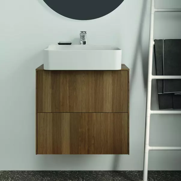 Dulap baza suspendat Ideal Standard Atelier Conca 2 sertare si blat cu decupaj central 60 cm finisaj nuc inchis [3]
