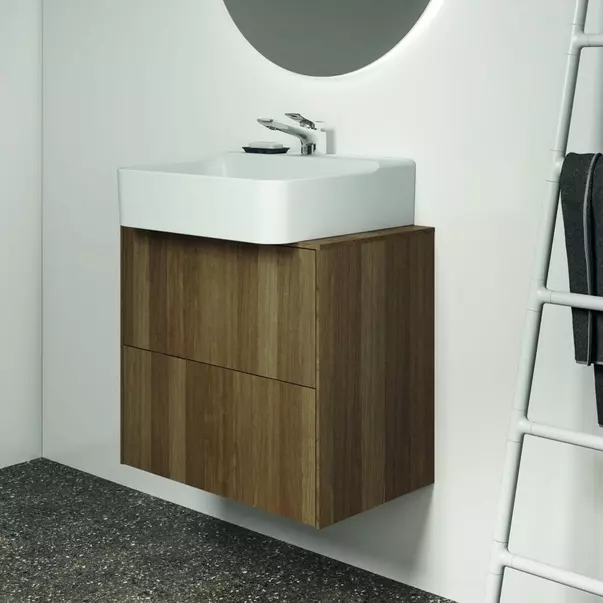 Dulap baza suspendat Ideal Standard Atelier Conca 2 sertare si blat cu decupaj central 60 cm finisaj nuc inchis [5]