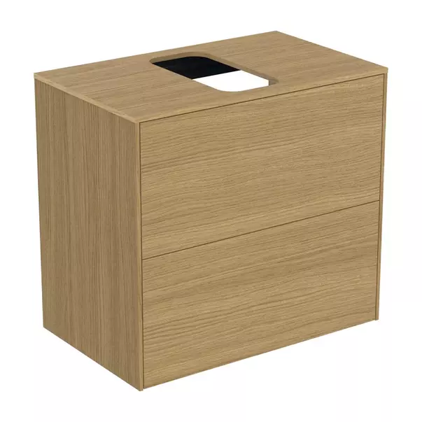 Mobilier Baie - Dulap baza suspendat Ideal Standard Atelier Conca 2 sertare si blat cu decupaj central 60 cm finisaj stejar deschis