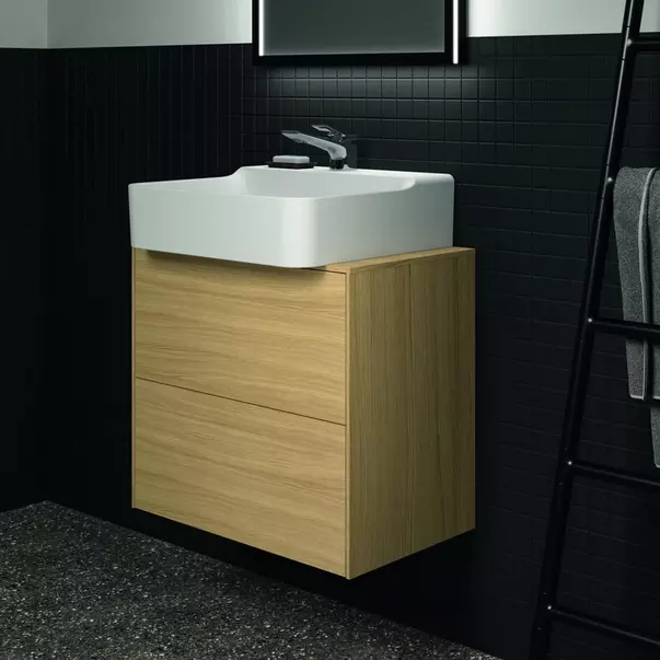 Dulap baza suspendat Ideal Standard Atelier Conca 2 sertare si blat cu decupaj central 60 cm finisaj stejar deschis [5]