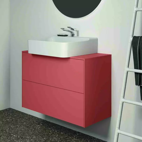 Dulap baza suspendat Ideal Standard Atelier Conca 2 sertare si blat cu decupaj central 80 cm rosu - oranj mat [3]