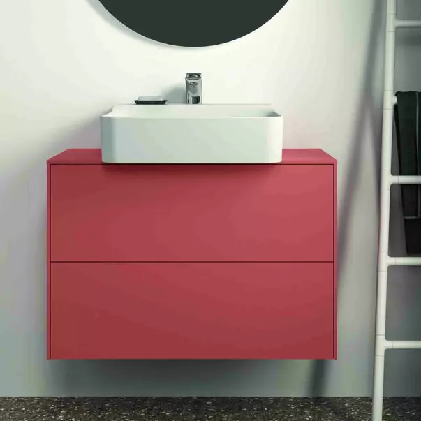 Dulap baza suspendat Ideal Standard Atelier Conca 2 sertare si blat cu decupaj central 80 cm rosu - oranj mat [5]