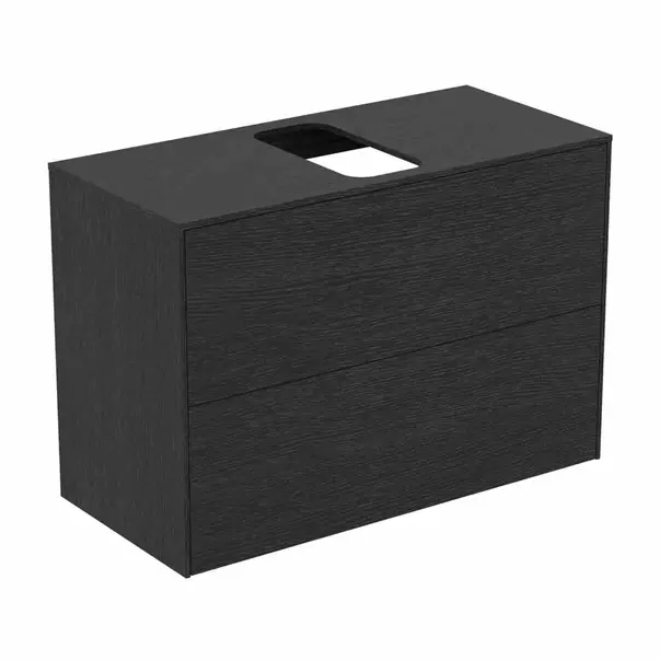 Mobilier Baie - Dulap baza suspendat Ideal Standard Atelier Conca 2 sertare si blat cu decupaj central 80 cm finisaj stejar inchis