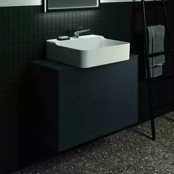Dulap baza suspendat Ideal Standard Atelier Conca 2 sertare si blat cu decupaj central 80 cm finisaj stejar inchis [2]