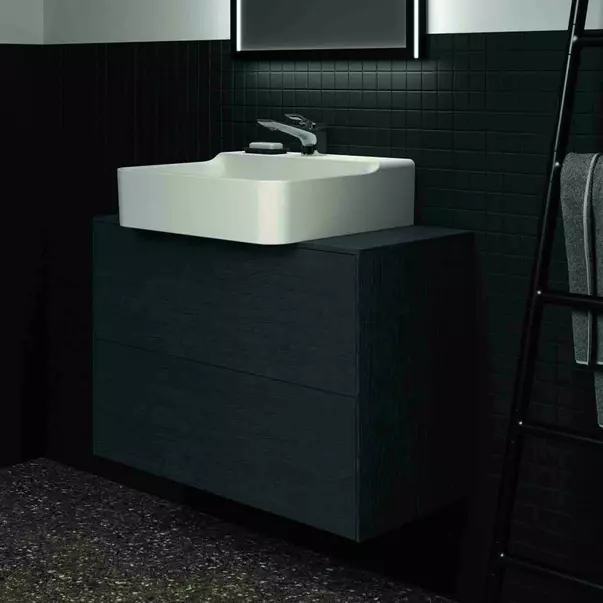 Dulap baza suspendat Ideal Standard Atelier Conca 2 sertare si blat cu decupaj central 80 cm finisaj stejar inchis [5]