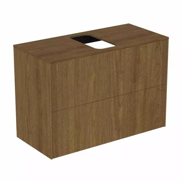 Mobilier Baie - Dulap baza suspendat Ideal Standard Atelier Conca 2 sertare si blat cu decupaj central 80 cm finisaj nuc inchis