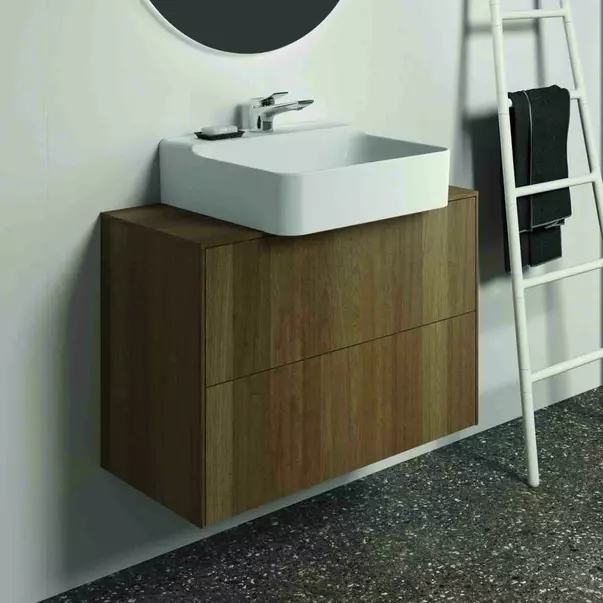 Dulap baza suspendat Ideal Standard Atelier Conca 2 sertare si blat cu decupaj central 80 cm finisaj nuc inchis [2]