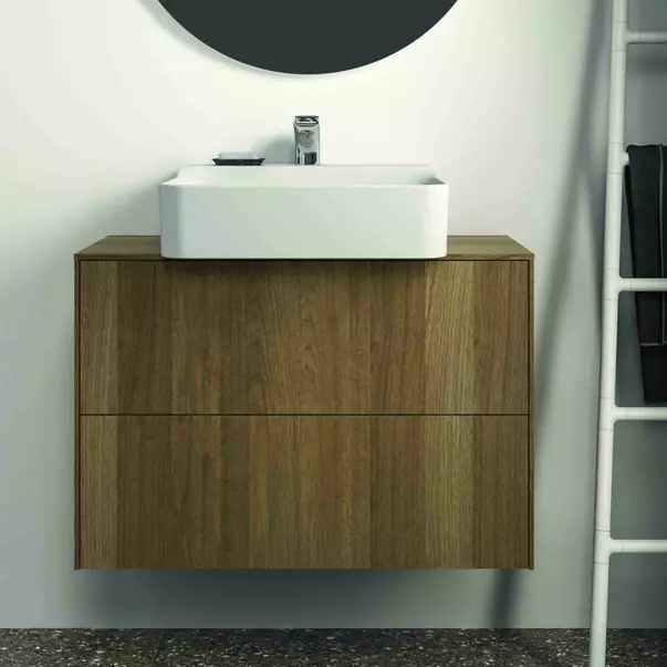 Dulap baza suspendat Ideal Standard Atelier Conca 2 sertare si blat cu decupaj central 80 cm finisaj nuc inchis [3]