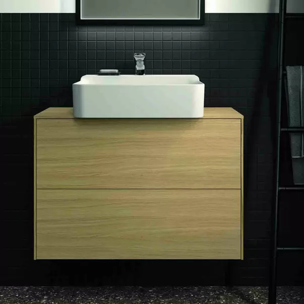 Dulap baza suspendat Ideal Standard Atelier Conca 2 sertare si blat cu decupaj central 80 cm finisaj stejar deschis [3]