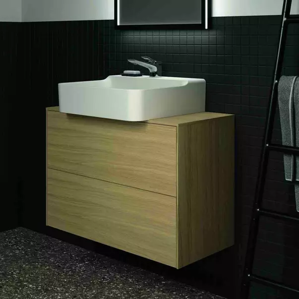Dulap baza suspendat Ideal Standard Atelier Conca 2 sertare si blat cu decupaj central 80 cm finisaj stejar deschis [5]