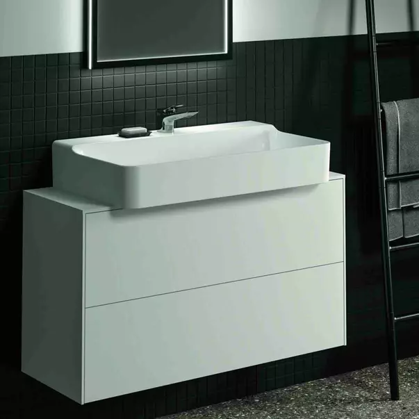 Mobilier Baie - Dulap baza suspendat Ideal Standard Atelier Conca 2 sertare si blat cu decupaj central 100 cm alb mat