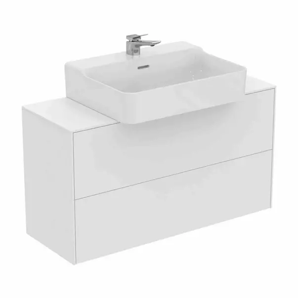 Dulap baza suspendat Ideal Standard Atelier Conca 2 sertare si blat cu decupaj central 100 cm alb mat [5]