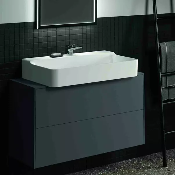 Dulap baza suspendat Ideal Standard Atelier Conca 2 sertare si blat cu decupaj central 100 cm antracit mat [2]