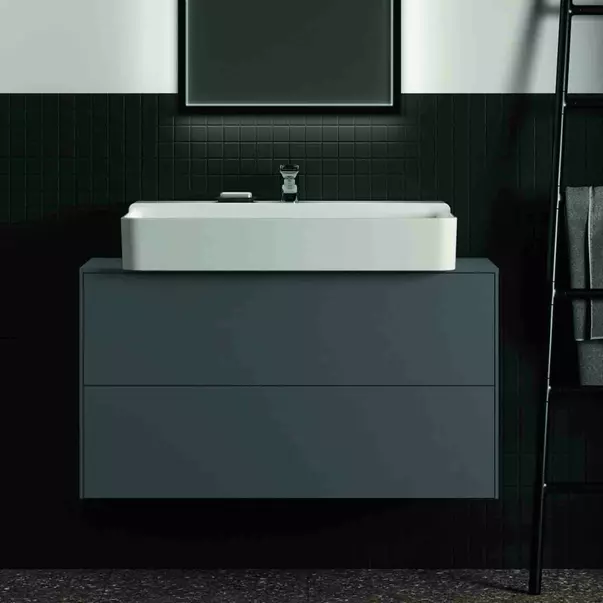 Dulap baza suspendat Ideal Standard Atelier Conca 2 sertare si blat cu decupaj central 100 cm antracit mat [3]