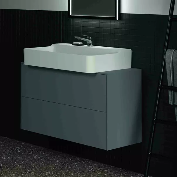Dulap baza suspendat Ideal Standard Atelier Conca 2 sertare si blat cu decupaj central 100 cm antracit mat [4]