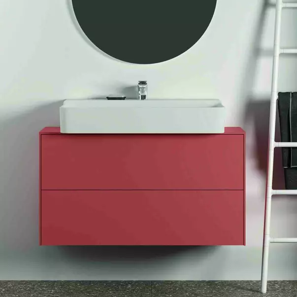 Dulap baza suspendat Ideal Standard Atelier Conca 2 sertare si blat cu decupaj central 100 cm rosu - oranj mat [3]