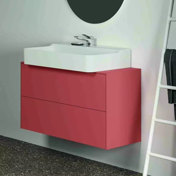 Dulap baza suspendat Ideal Standard Atelier Conca 2 sertare si blat cu decupaj central 100 cm rosu - oranj mat [4]
