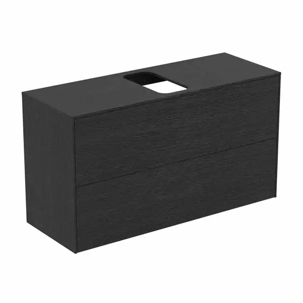 Mobilier Baie - Dulap baza suspendat Ideal Standard Atelier Conca 2 sertare si blat cu decupaj central 100 cm finisaj stejar inchis