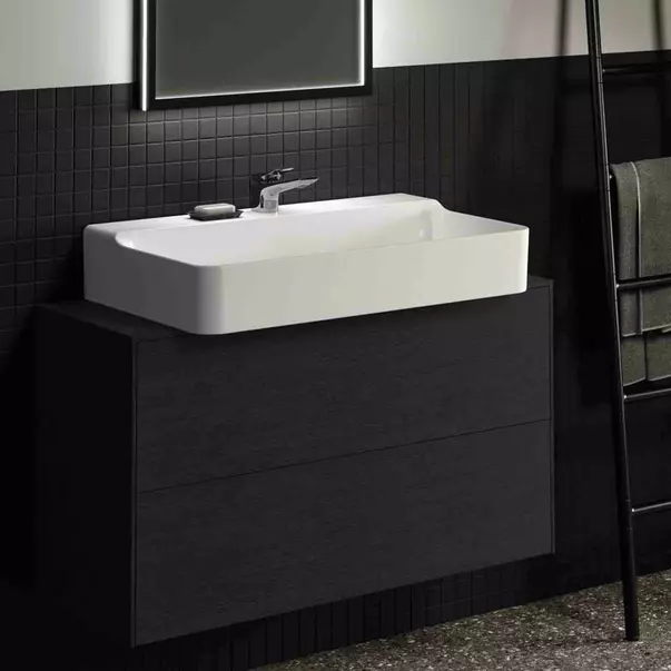 Dulap baza suspendat Ideal Standard Atelier Conca 2 sertare si blat cu decupaj central 100 cm finisaj stejar inchis [2]