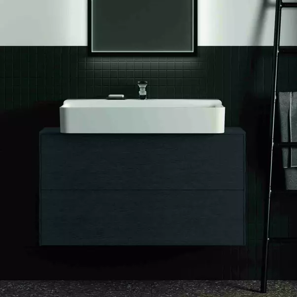 Dulap baza suspendat Ideal Standard Atelier Conca 2 sertare si blat cu decupaj central 100 cm finisaj stejar inchis [3]