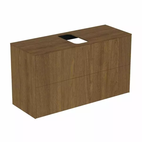 Mobilier Baie - Dulap baza suspendat Ideal Standard Atelier Conca 2 sertare si blat cu decupaj central 100 cm finisaj nuc inchis