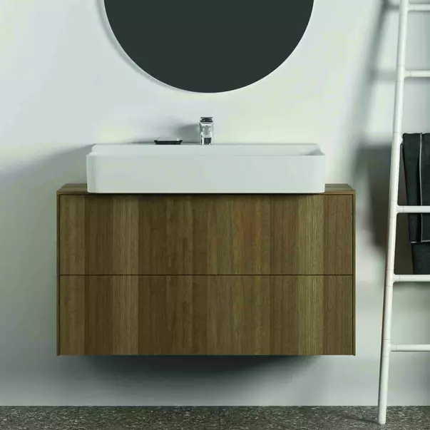 Dulap baza suspendat Ideal Standard Atelier Conca 2 sertare si blat cu decupaj central 100 cm finisaj nuc inchis [3]