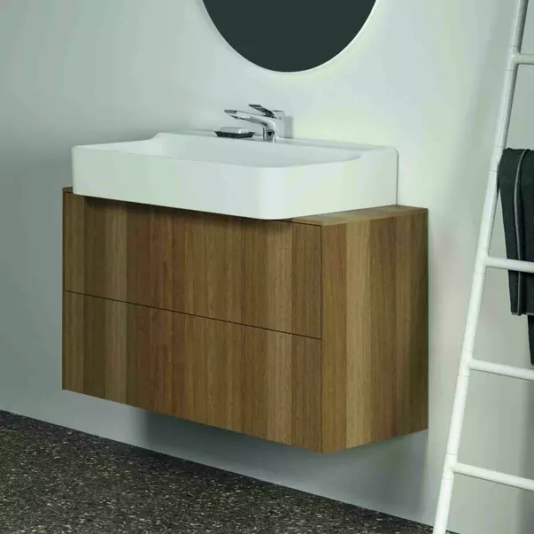Dulap baza suspendat Ideal Standard Atelier Conca 2 sertare si blat cu decupaj central 100 cm finisaj nuc inchis [4]