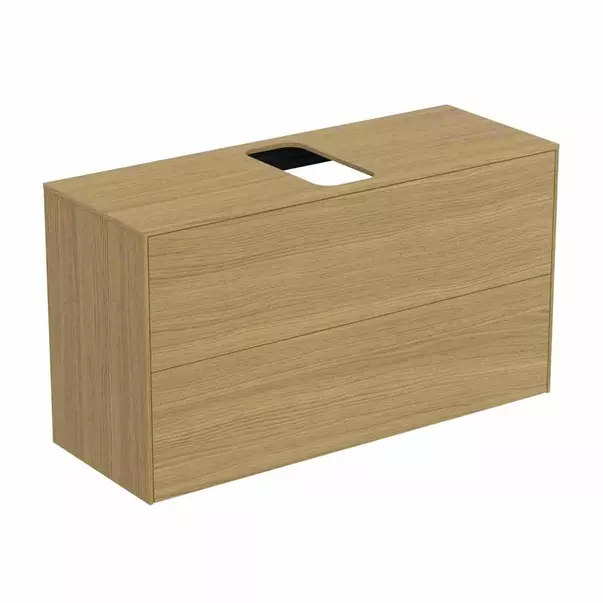 Dulap baza suspendat Ideal Standard Atelier Conca 2 sertare si blat cu decupaj central 100 cm finisaj stejar deschis [2]