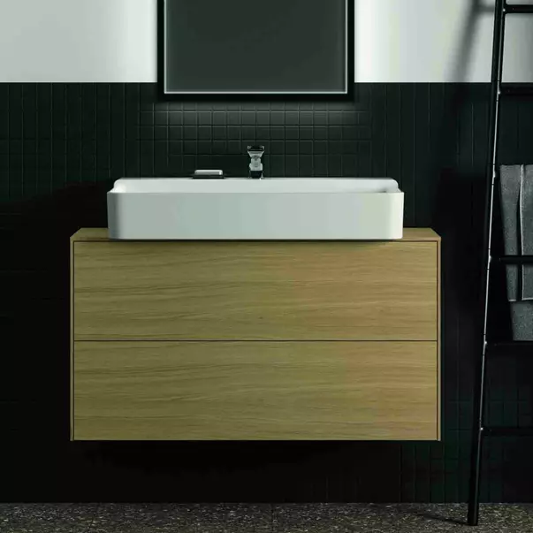 Dulap baza suspendat Ideal Standard Atelier Conca 2 sertare si blat cu decupaj central 100 cm finisaj stejar deschis [3]
