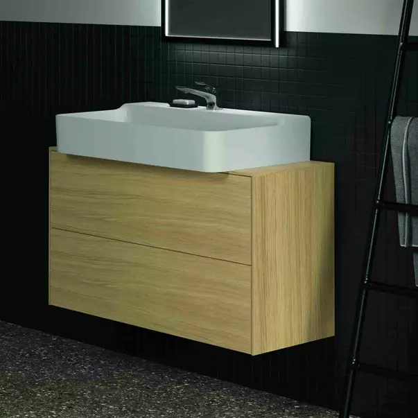 Dulap baza suspendat Ideal Standard Atelier Conca 2 sertare si blat cu decupaj central 100 cm finisaj stejar deschis [4]