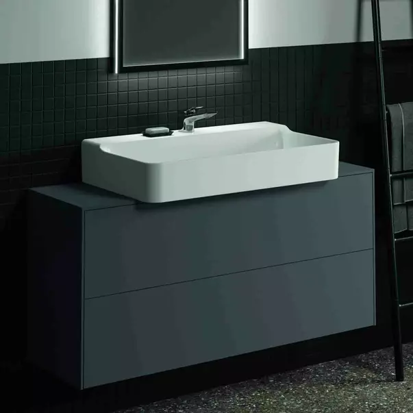 Dulap baza suspendat Ideal Standard Atelier Conca 2 sertare si blat cu decupaj central 120 cm antracit mat [2]